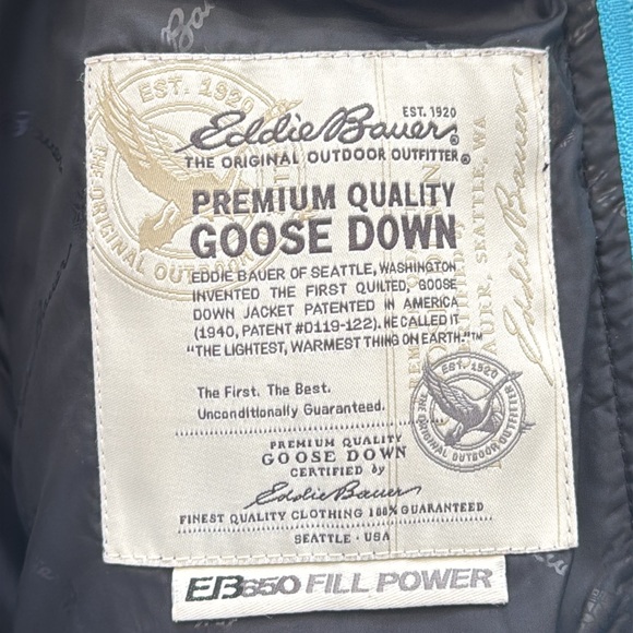 EDDIE BAUER Goose Down Turquoise Quilted  Puffer Ski Jacket w/Removable Insert-M - Picture 12 of 16